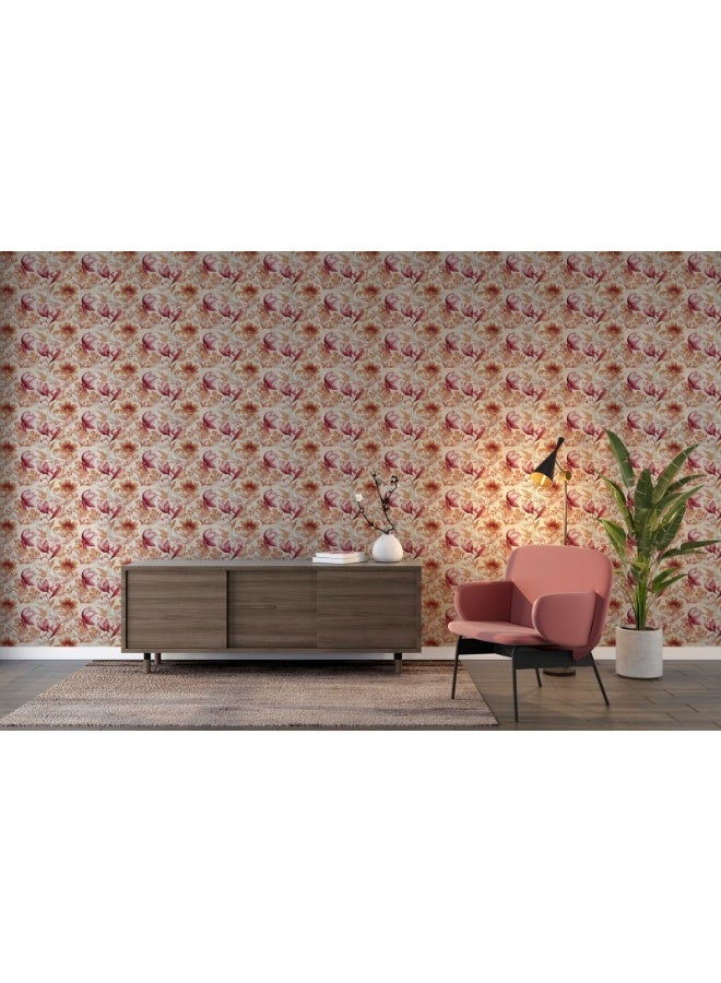 Home Gallery Watercolor Seamless Floral Pattern Delicate Pink Flowers Fabric Wallpaper Covers An Area ​​Up To 4.2Mx3M With Adhesive  And Smoothing Tool - Image 2