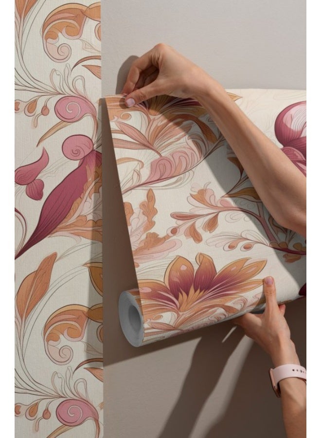 Home Gallery Watercolor Seamless Floral Pattern Delicate Pink Flowers Fabric Wallpaper Covers An Area ​​Up To 4.2Mx3M With Adhesive  And Smoothing Tool - Image 5