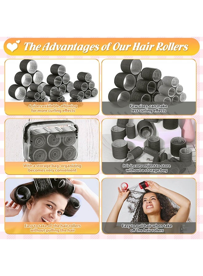 RESONIX 40-Pack Self Grip Hair Rollers with Duckbill Clips & Storage Bag, 3 Sizes (6cm, 4.5cm, 3.6cm) – Heatless Curlers for Long, Medium & Short Hair, Create Natural Volume & Bang Curls (Black) - Image 4