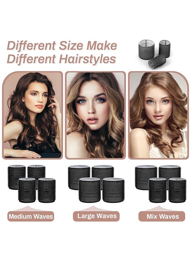 RESONIX 40-Pack Self Grip Hair Rollers with Duckbill Clips & Storage Bag, 3 Sizes (6cm, 4.5cm, 3.6cm) – Heatless Curlers for Long, Medium & Short Hair, Create Natural Volume & Bang Curls (Black) - Image 3