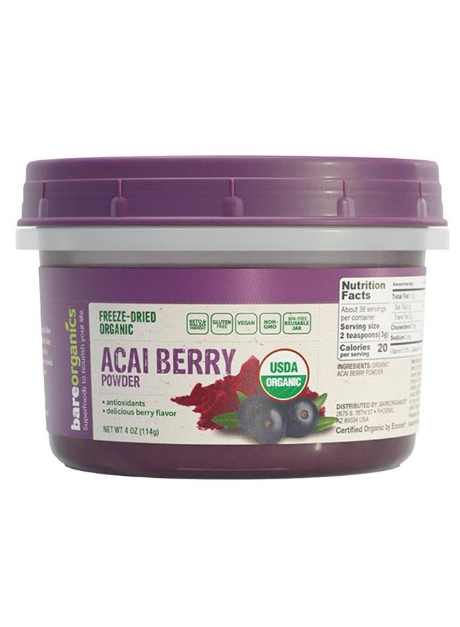 BareOrganics مسحوق توت الأكاي من بار أورغانيكس، مسحوق سوبر فود، مكمل غذائي عضوي، 4 أونصات - Image 1