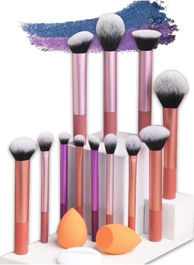 Generic 15 PCS Makeup Brush Set, 12 Multi Use Makeup Brushes with 2 Makeup Sponges and 1 Makeup Puff, Foundation Blush Concealer Shading Eye Brush, for Beginners and Professionals  - Image 1