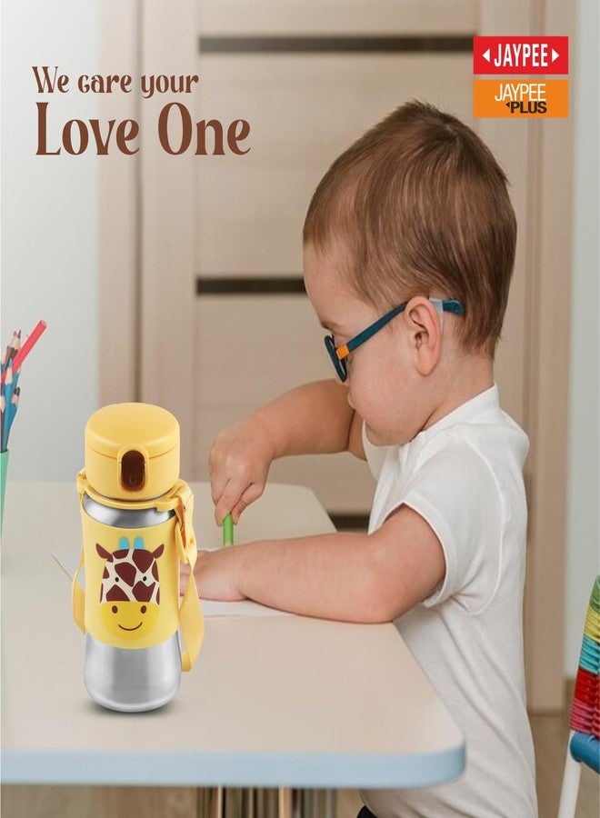 JAYPEE Lil Buds Baby Sipper Bottle For Kids |Food Grade Inner Stainless Steel With Straw|Better Grip With Silicone Cladding|Adjustable Strap For Easy Carry|Drinking Sipper, Yellow ,350 Ml - Image 2