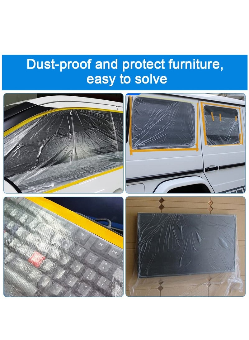 SOLARAE 5 Rolls Dust Sheets Roll Plastic Masking Film Rolls Pre-Taped Dust Sheets Adhesive Dust Sheet Roll Dust-Proof & Waterproof Shields for Painting, Decorating, Furniture Covering (55cm*20m)100pcs - Image 3