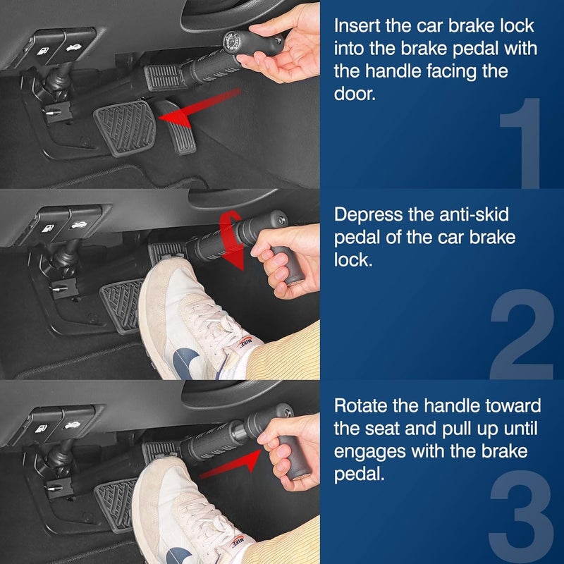 OPSOOPI Brake Pedal Lock - Anti Theft Car Device with Escape Hammer and 3 Keys - Image 4