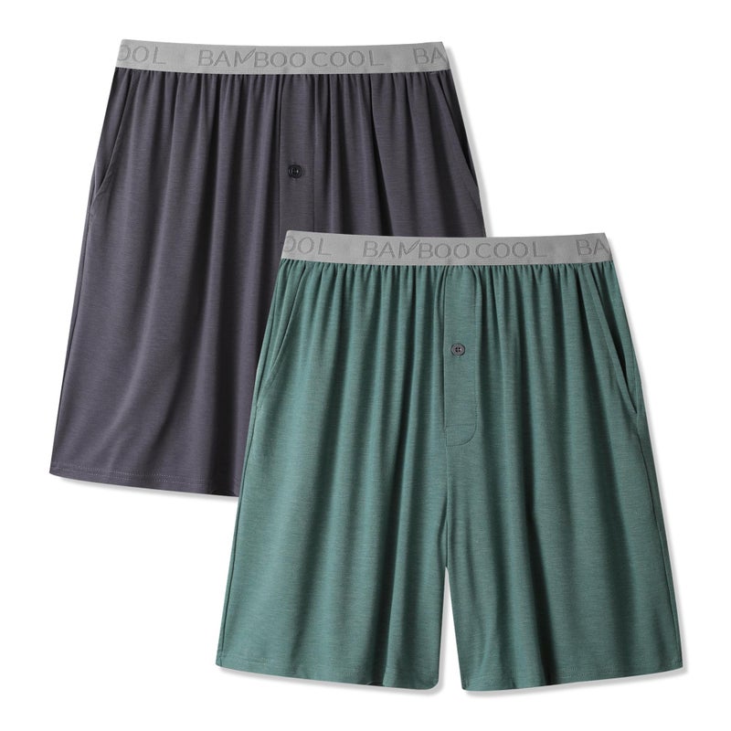 BAMBOO COOL Men's Pajama Bottoms Soft Comfy Breathable Lightweight Sleepwear Lounge Pajamas Shorts with pockets 2 Pack - Image 1