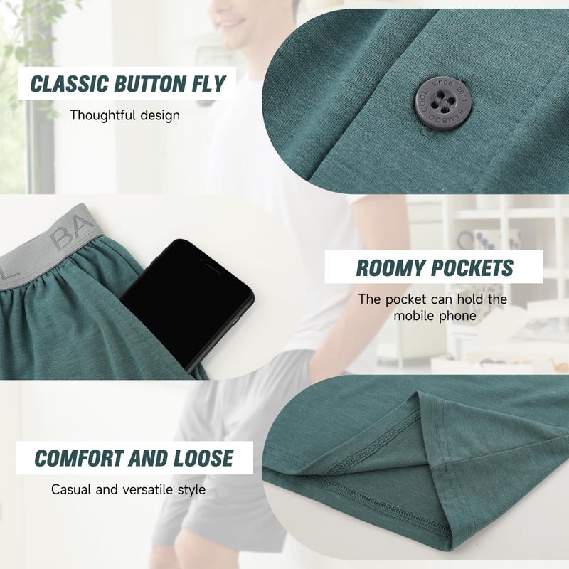 BAMBOO COOL Men's Pajama Bottoms Soft Comfy Breathable Lightweight Sleepwear Lounge Pajamas Shorts with pockets 2 Pack - Image 4