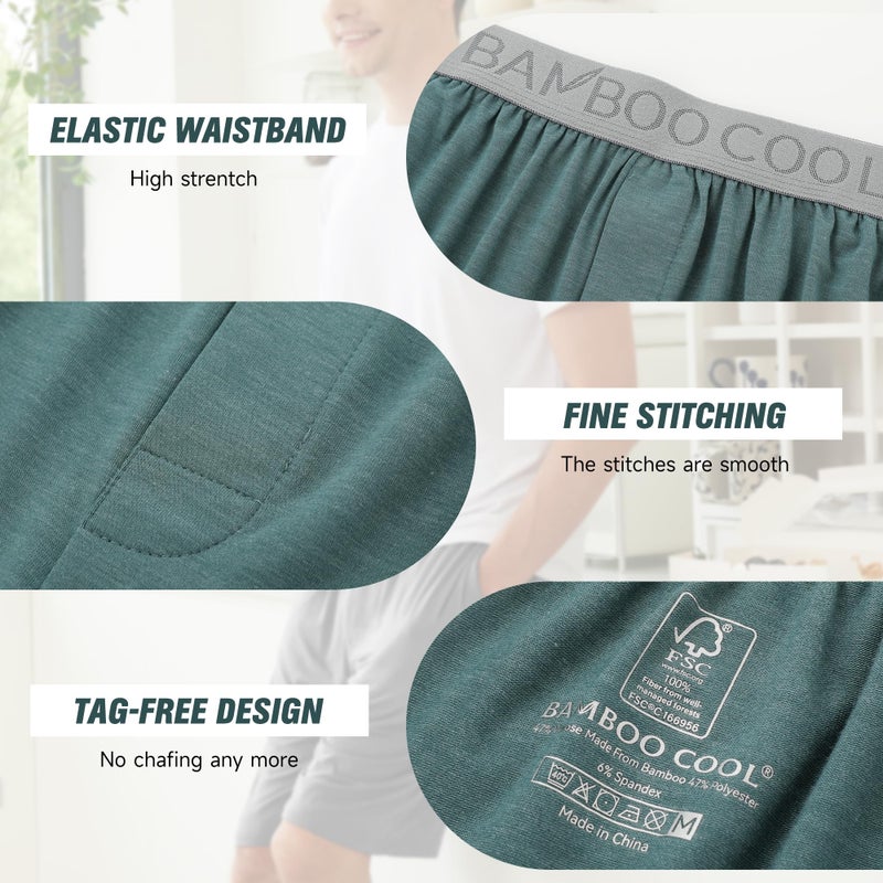 BAMBOO COOL Men's Pajama Bottoms Soft Comfy Breathable Lightweight Sleepwear Lounge Pajamas Shorts with pockets 2 Pack - Image 3