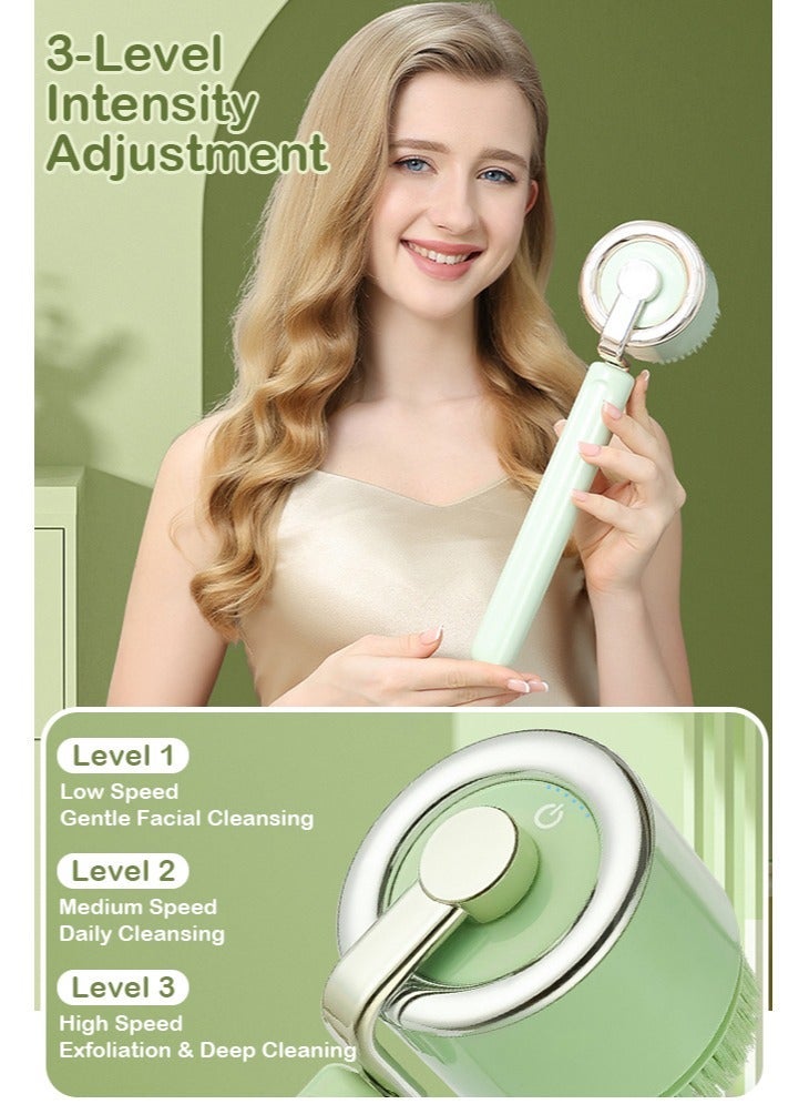 Forthcan Electric Bath Body Brush with Long Handle, 5 Replaceable Heads, Waterproof Shower Exfoliator and Rechargeable Back Scrubber Massager - Image 2