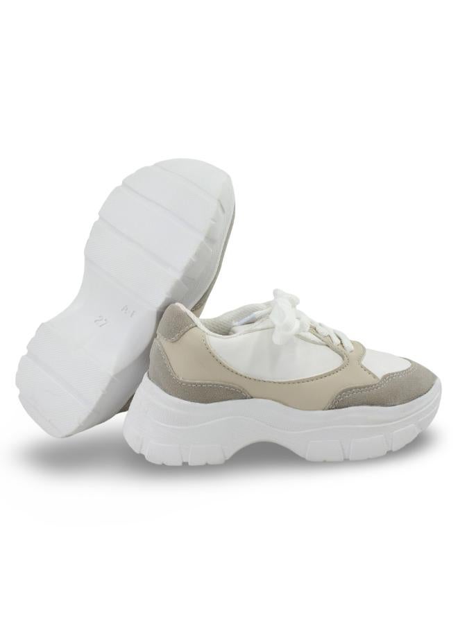 Ourkids Unisex Leather Sneakers –  Beige & White - Image 3