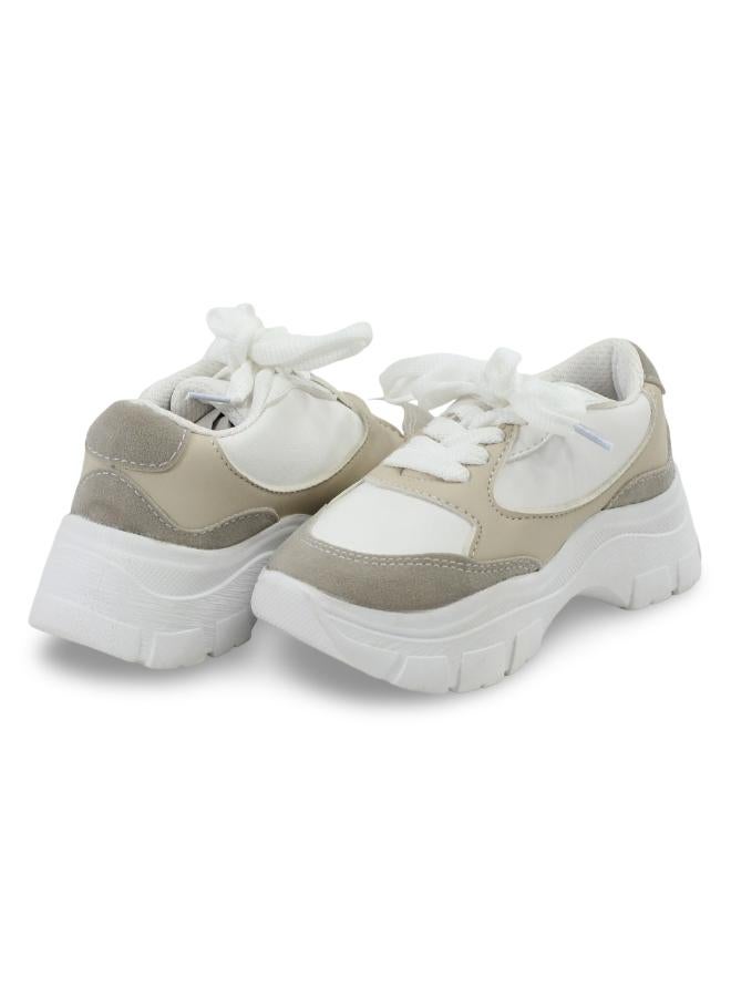 Ourkids Unisex Leather Sneakers –  Beige & White - Image 2