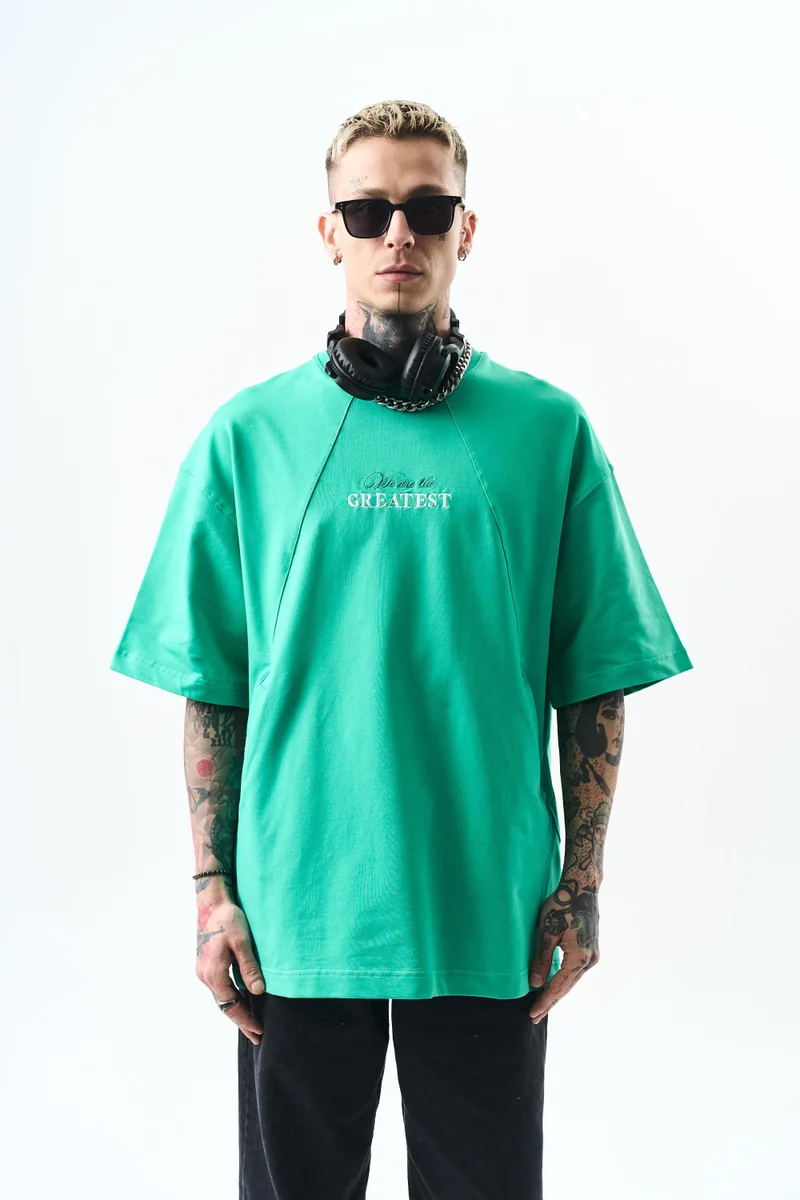 ريسباير تيشيرت رجالي مطرز كبير الحجم أخضر