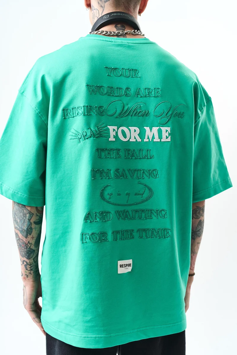 RESPIRE Men's Greatest Embroidered Oversize T-Shirt, Green