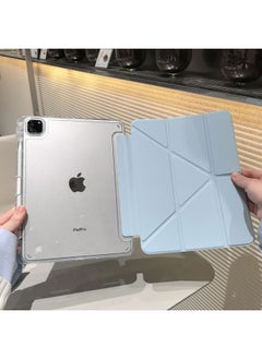 Acrylic Protective Case For IPad Pro11 Air6 Transparent Shockproof Anti-Bend Magnetic Flip Cover 10.2Y Foldable Durable Hardshell-Color:white Ice Blue-Applicable Model:2025 Ipadair7/Air4/5 10.9/Air6 11 Inch Universal (bottom Shell With Magnetic Magnet)