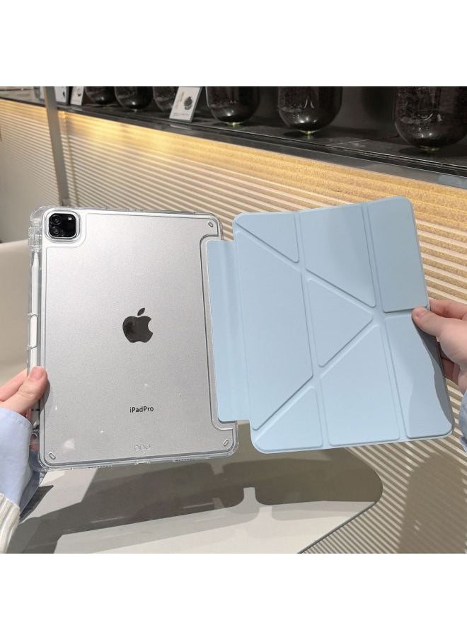 Generic - Acrylic Protective Case For IPad Pro11 Air6 Transparent Shockproof Anti-Bend Magnetic Flip Cover 10.2Y Foldable Durable Hardshell-Color:white Ice Blue-Applicable Model:2025 Ipadair7/Air4/5 10.9/Air6 11 Inch Universal (bottom Shell With Magnetic Magnet) - Image 1