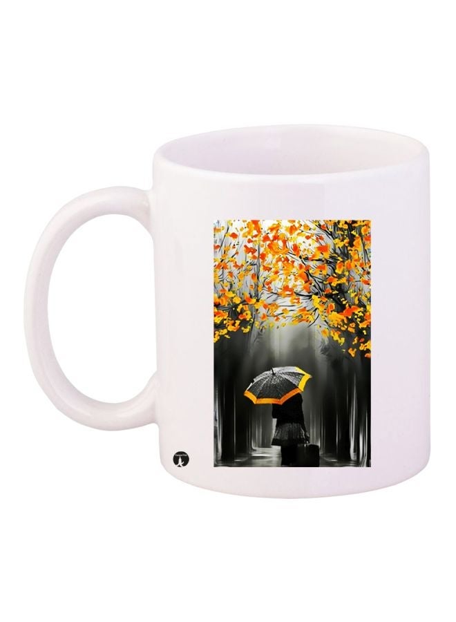 RYN Alone Travel Printed Coffee Mug White/Black/Yellow 11ounce