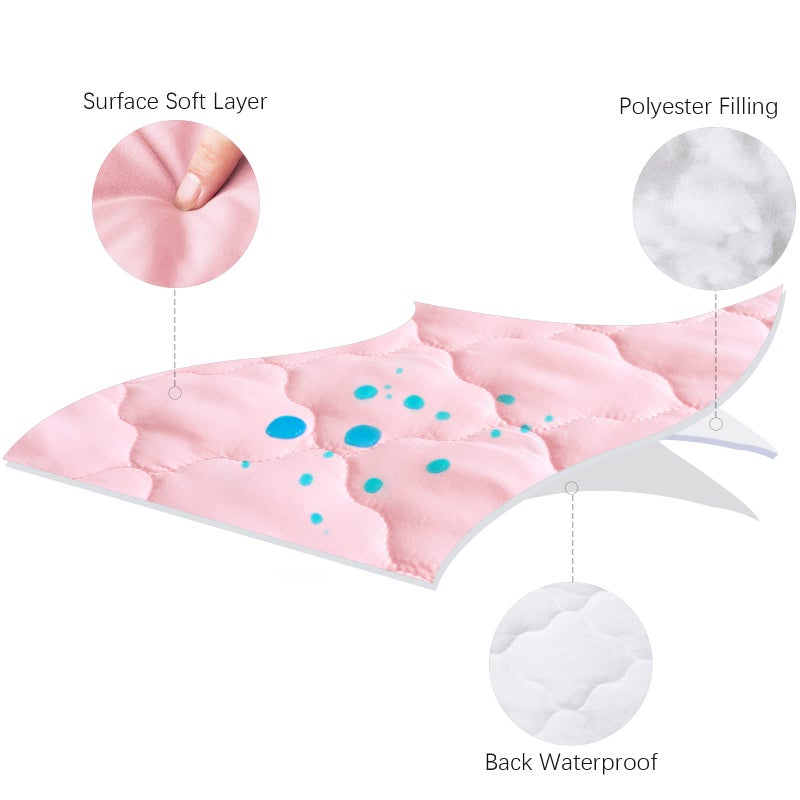Biloban Crib Mattress Protector Sheets Fitted Waterproof Crib Mattress Pad Cover, Noiseless & Machine Wash 100% Absorbent Crib/Toddler Mattress Protector Sheet Quilted, Pink, 52" x 28" - Image 3