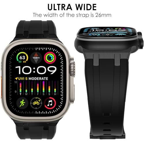 WINGLE AP Luxury Bands for Apple Watch Band Ultra 3/2/1 Band Ultra 49mm Series 11 10 46mm 45mm 44mm 42mm SE 3/2/1 Series 9 8 7 6 5 4 3 Men Women Silicone Rubber Metal Adapter iWatch Sport Bands, Black - Image 2