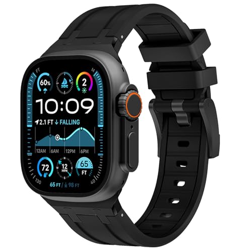 WINGLE AP Luxury Bands for Apple Watch Band Ultra 3/2/1 Band Ultra 49mm Series 11 10 46mm 45mm 44mm 42mm SE 3/2/1 Series 9 8 7 6 5 4 3 Men Women Silicone Rubber Metal Adapter iWatch Sport Bands, Black - Image 1