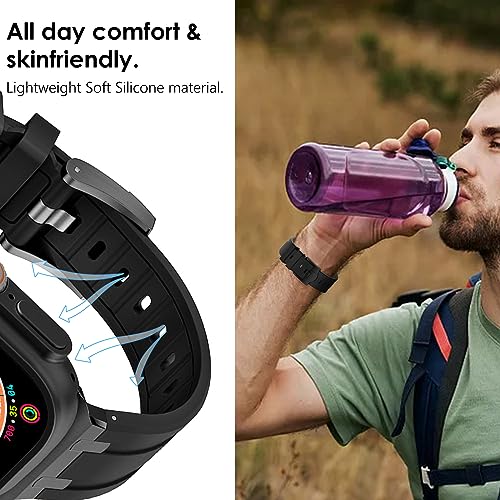 WINGLE AP Luxury Bands for Apple Watch Band Ultra 3/2/1 Band Ultra 49mm Series 11 10 46mm 45mm 44mm 42mm SE 3/2/1 Series 9 8 7 6 5 4 3 Men Women Silicone Rubber Metal Adapter iWatch Sport Bands, Black - Image 5