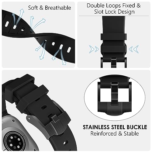 WINGLE AP Luxury Bands for Apple Watch Band Ultra 3/2/1 Band Ultra 49mm Series 11 10 46mm 45mm 44mm 42mm SE 3/2/1 Series 9 8 7 6 5 4 3 Men Women Silicone Rubber Metal Adapter iWatch Sport Bands, Black - Image 3