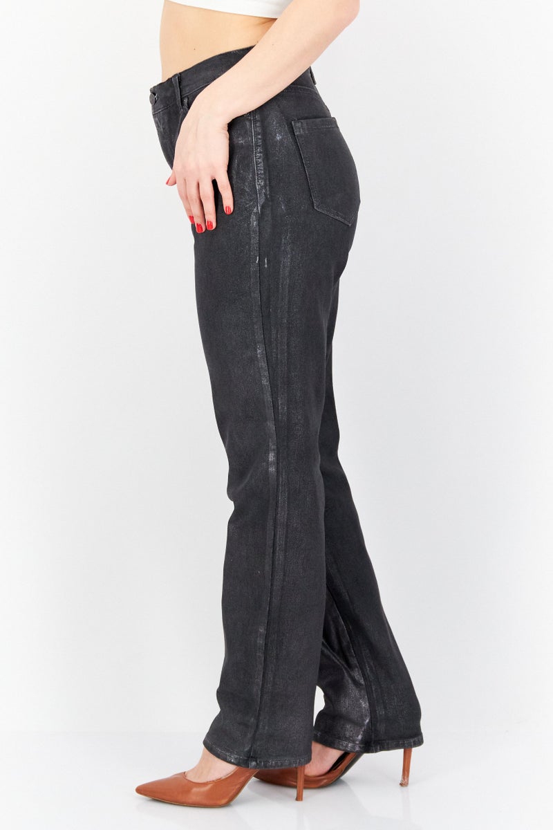 Women Regular Fit Metallic Skinny Pants, Black