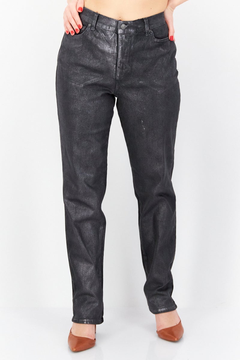 Women Regular Fit Metallic Skinny Pants, Black