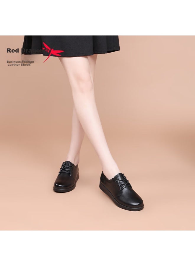 RED DRAGONFLY Red Dragonfly Women's Cowhide British Style Casual Shoes Soft Leather Women's Work Single Shoes Wtb152581 Black Size 37