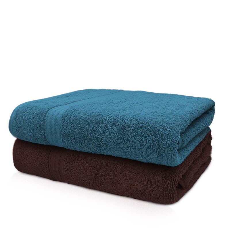 Sassoon Anatolia 100% Cotton 2 Piece XL Bath Towel Set, 500 GSM (Teal+Cocoa) 70cmX140cm Extra Soft & Absorbent, Antibacterial, Quick Drying & Perfect for Daily Use - Image 1