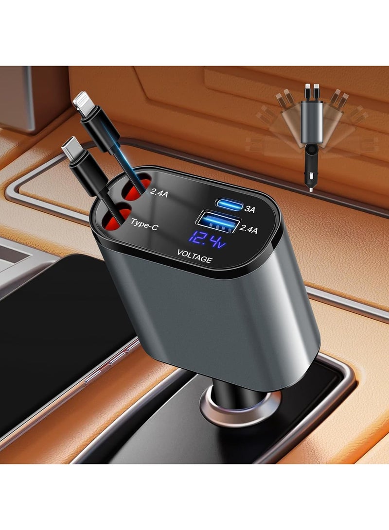 General Retractable Car Charger 4 in 1 Fast Charging 100W Car Mobile Phone Charger, Compatible with iPhone Series, Tablet, Laptop, etc.  - Image 1