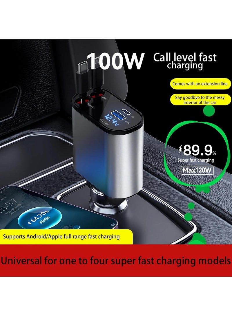 General Retractable Car Charger 4 in 1 Fast Charging 100W Car Mobile Phone Charger, Compatible with iPhone Series, Tablet, Laptop, etc.  - Image 2