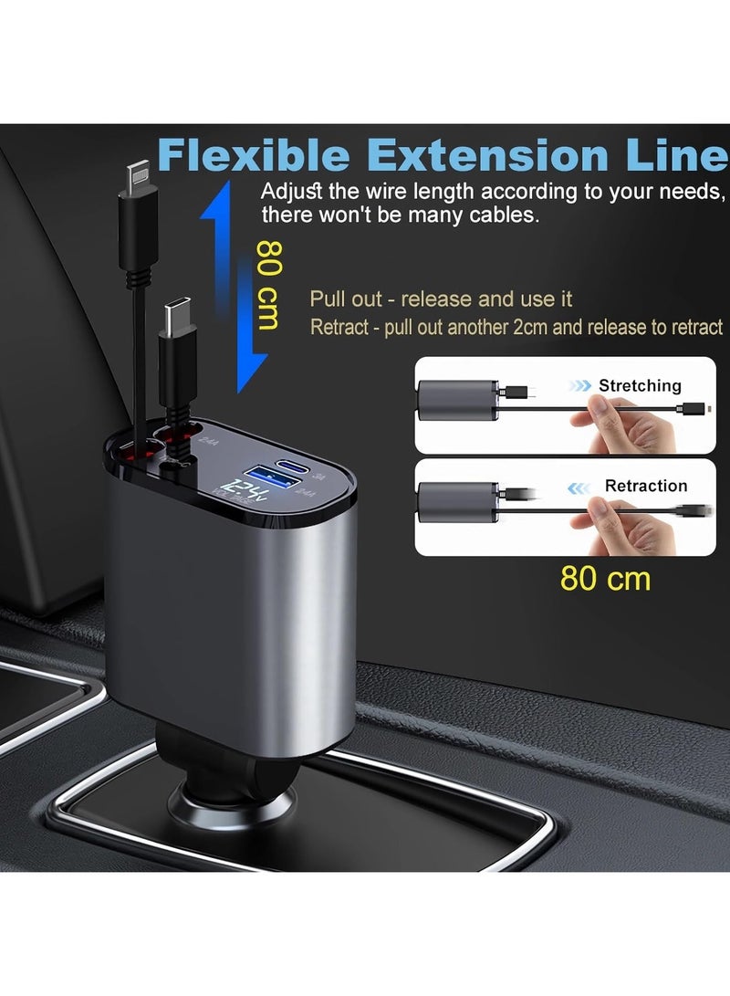 General Retractable Car Charger 4 in 1 Fast Charging 100W Car Mobile Phone Charger, Compatible with iPhone Series, Tablet, Laptop, etc.  - Image 3