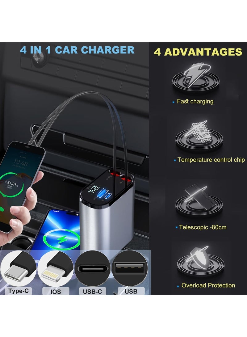 General Retractable Car Charger 4 in 1 Fast Charging 100W Car Mobile Phone Charger, Compatible with iPhone Series, Tablet, Laptop, etc.  - Image 5