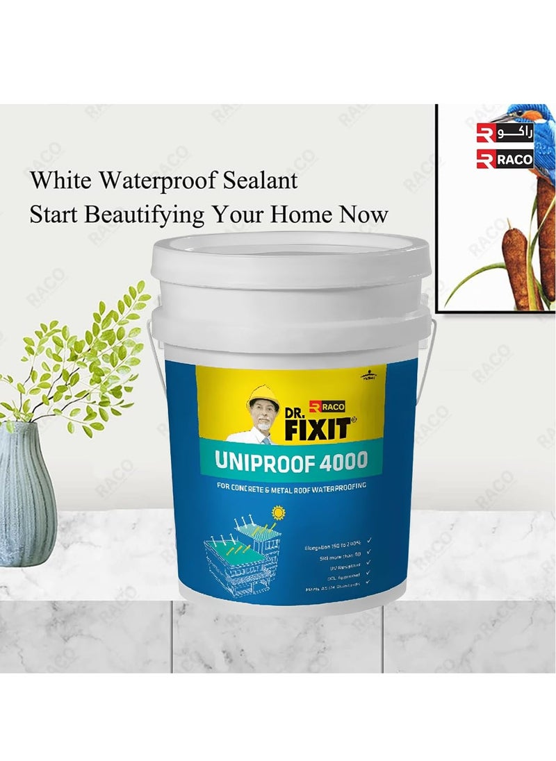 RACO - Dr.Fixit Uniproof 4000|White Liquid Waterproof Sealant for Roof | Outdoor Water-Based Waterproof Coating. - Image 1