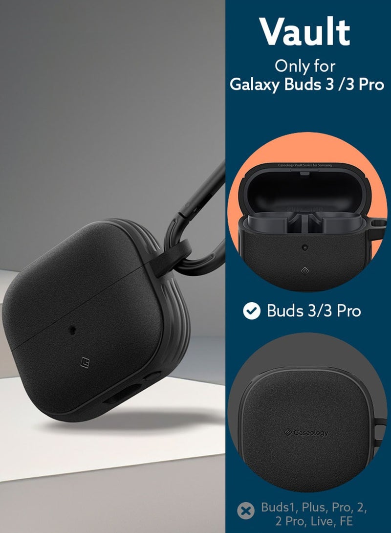 Caseology Vault Samsung Galaxy Buds 3 Pro Case and Buds3 Case Cover with Carabiner - Matte Black - Image 2