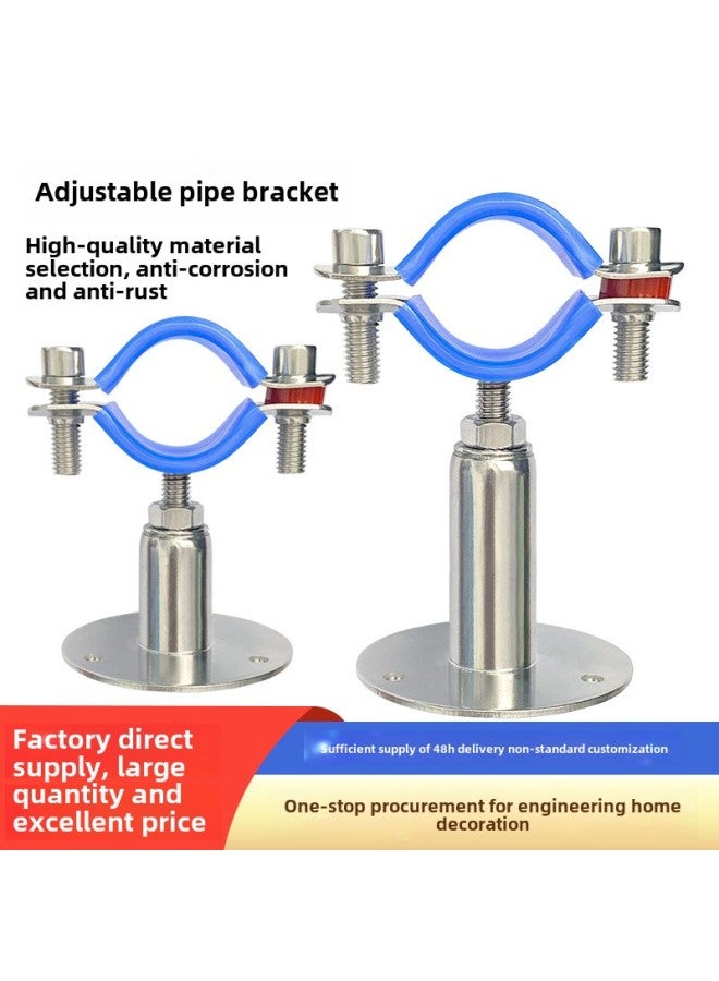 304 Stainless Steel Adjustable Pipe Bracket With Blue Anti-skid Gasket Fixed Gas Pipe Pipe Card-Specification Model:Φ150-159 Column Height 150-200 With Pad  - Image 1
