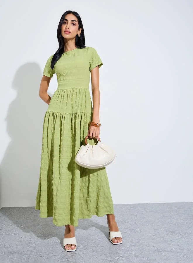 Green Textured Tiered Maxi Dress