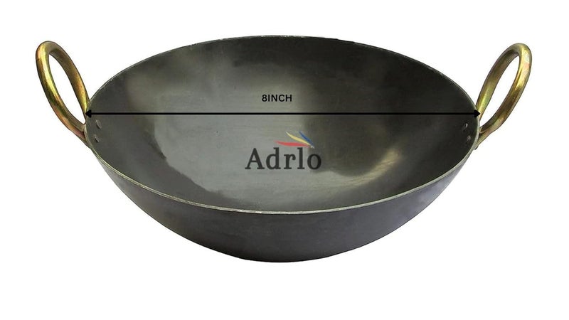 Adrlo Adrlo Iron Kadhai Deep Bottom Kadai Frying Kadhai with Golden Rings Black 8 Inch Round Kadhai  - Image 2