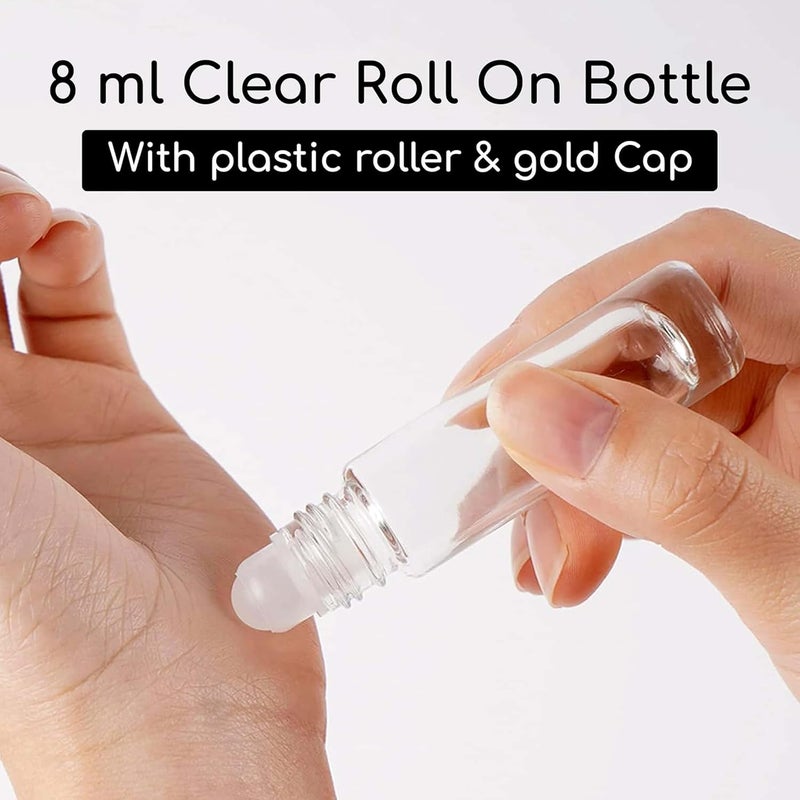 pure source (India) زجاجة رول أون قابلة لإعادة التعبئة وإعادة الاستخدام 8 مل من مصدر نقي الهند، مع بكرة بلاستيكية وغطاء ذهبي لبلسم الشفاه، العطور، الزيوت العطرية (3 قطع) - Image 3