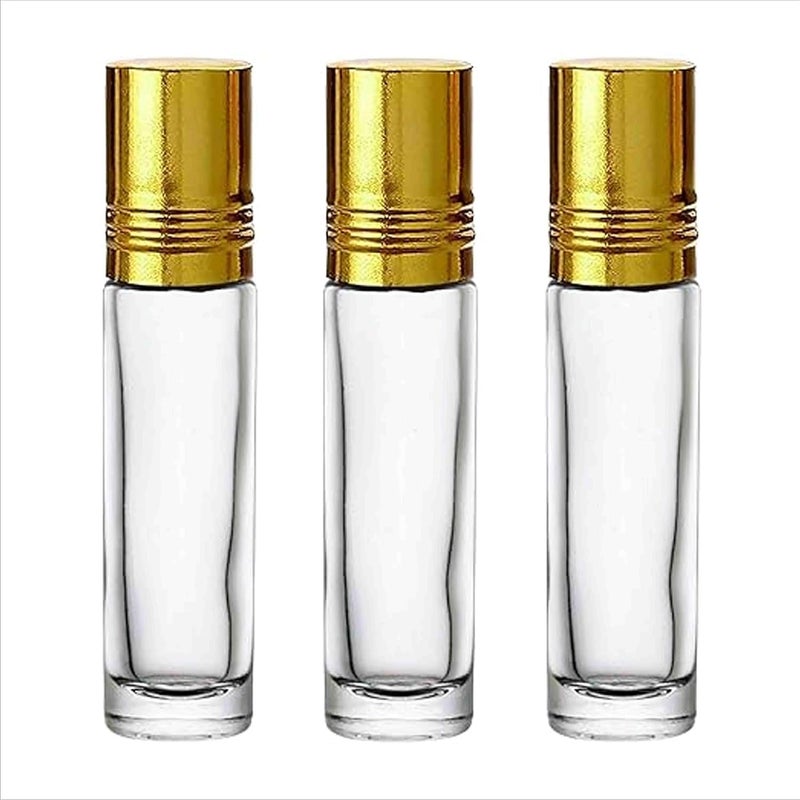 pure source (India) زجاجة رول أون قابلة لإعادة التعبئة وإعادة الاستخدام 8 مل من مصدر نقي الهند، مع بكرة بلاستيكية وغطاء ذهبي لبلسم الشفاه، العطور، الزيوت العطرية (3 قطع) - Image 1