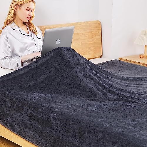 Richave Fleece Blanket Queen Size for All Season 350GSM - Premium Lightweight Anti-Static Throw for Queen/Full Size Bed Extra Soft Brush Fabric Warm Sofa Thermal Blanket 90" x 90"(Dark Gray Queen) - Image 3