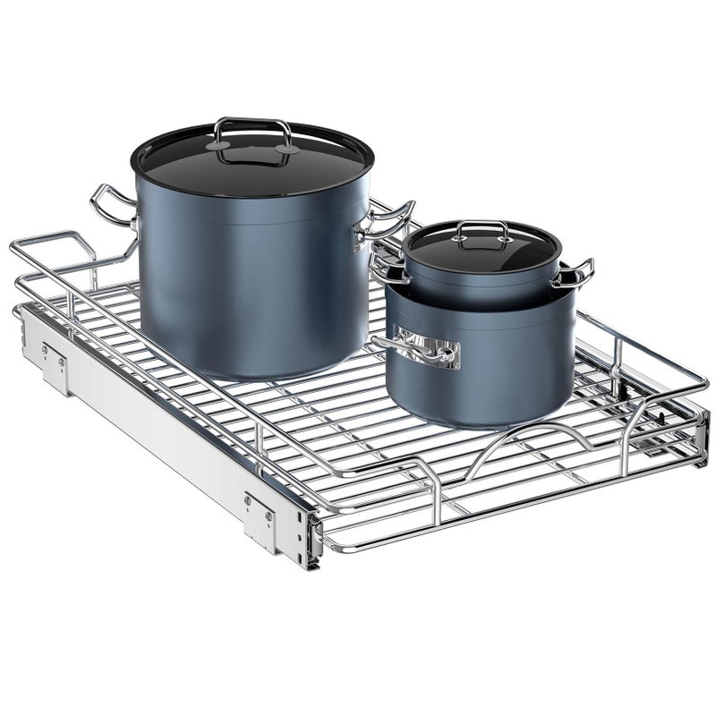 OCG Pull Out Cabinet Organizer 15 W x 21 D Pull out Drawers Cabinet Pull Out Shelves for Base Cabinet Organization in Kitchen Bathroom Pantry Bottom Mount Chrome Finish