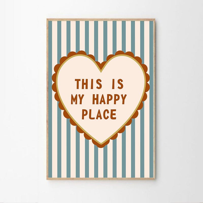 TNESSENTIAL This Is My Happy Place Art Canvas Poster, Trendy Wall Art, Blue Love Heart Aesthetic Decor, Retro Home Decor, Printed Gift - Image 3