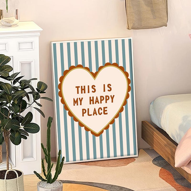 TNESSENTIAL This Is My Happy Place Art Canvas Poster, Trendy Wall Art, Blue Love Heart Aesthetic Decor, Retro Home Decor, Printed Gift - Image 1