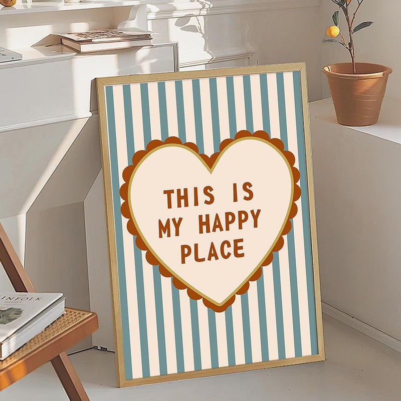 TNESSENTIAL This Is My Happy Place Art Canvas Poster, Trendy Wall Art, Blue Love Heart Aesthetic Decor, Retro Home Decor, Printed Gift - Image 4