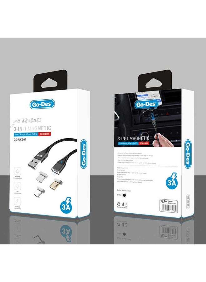 GO-DES Go Des GD-UC501 3-in-1 Magnetic Fast Charger & Data Sync Cable - Image 2