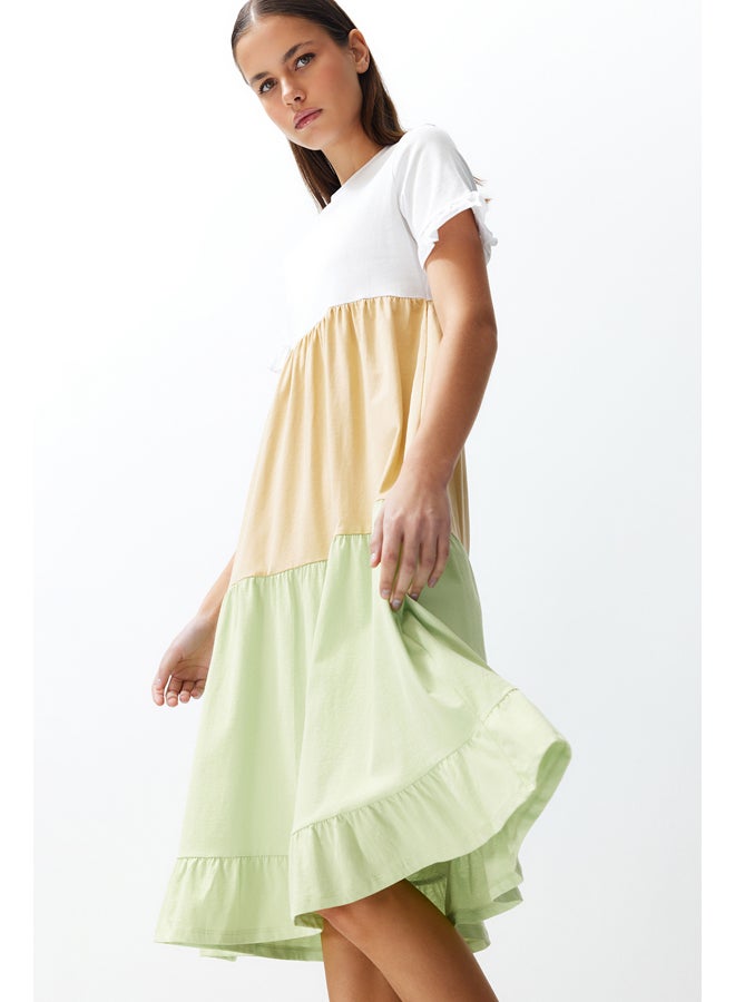 trendyol Multi Color Color Block A-Line/A-Line Formal Crew Neck Short Sleeve Knitted T-shirt Dress TWOSS24EL00192 - Image 3