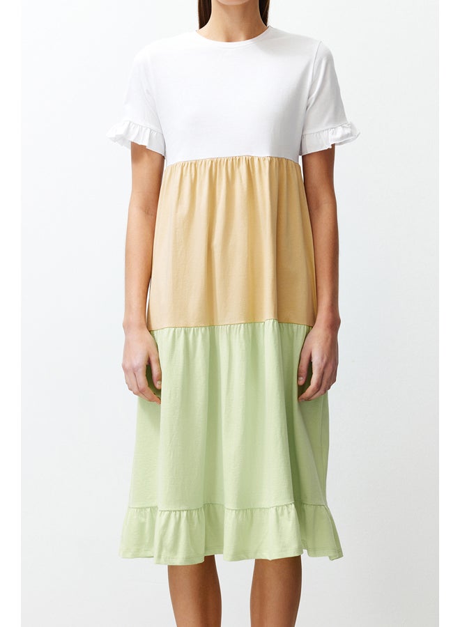 trendyol Multi Color Color Block A-Line/A-Line Formal Crew Neck Short Sleeve Knitted T-shirt Dress TWOSS24EL00192 - Image 5