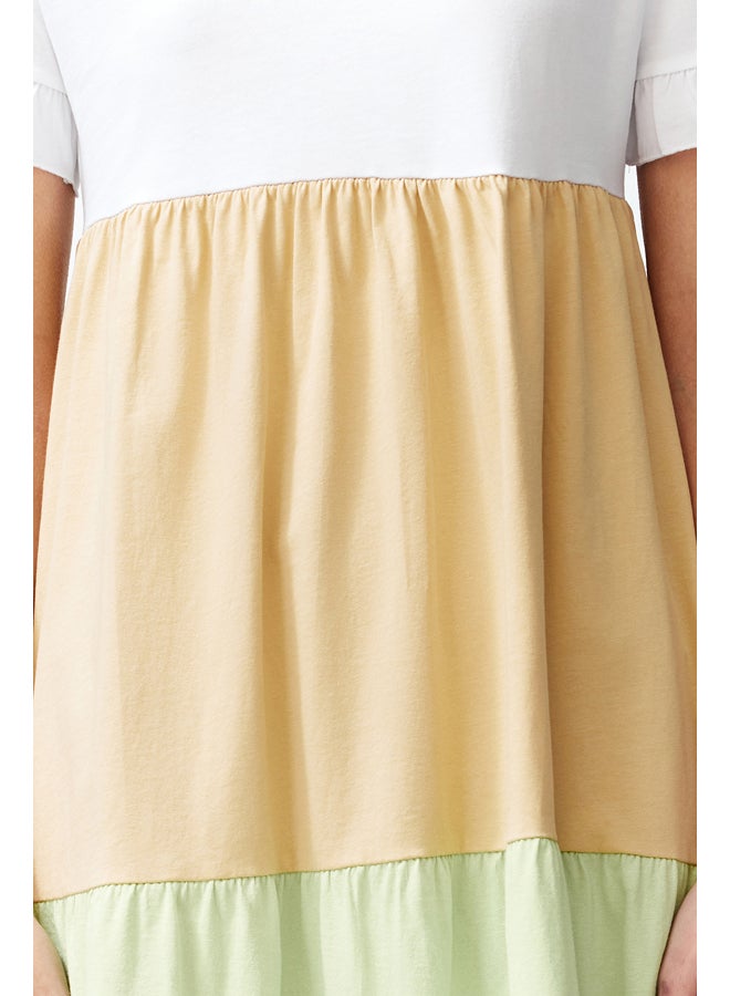 trendyol Multi Color Color Block A-Line/A-Line Formal Crew Neck Short Sleeve Knitted T-shirt Dress TWOSS24EL00192 - Image 4