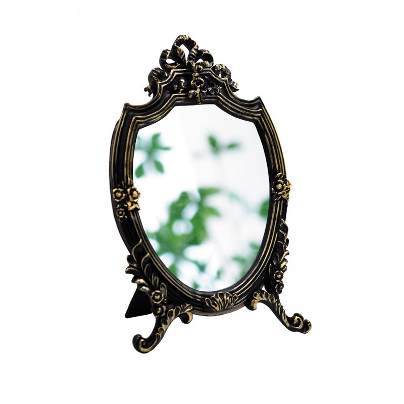 Eaoundm Resin Frame Decorative Wall Mirror Makeup Mirror Tabletop Mirrors for Bedroom LivingRoom Dresser Decor 82W x 13 L inchs Black
